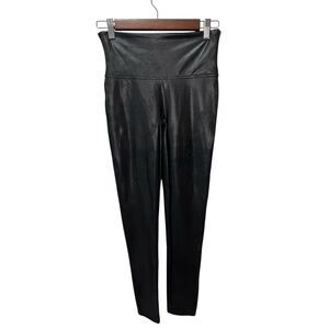 Spanx Shape Faux Leather Women's Leggings Size Medium Stretch Black Shiny